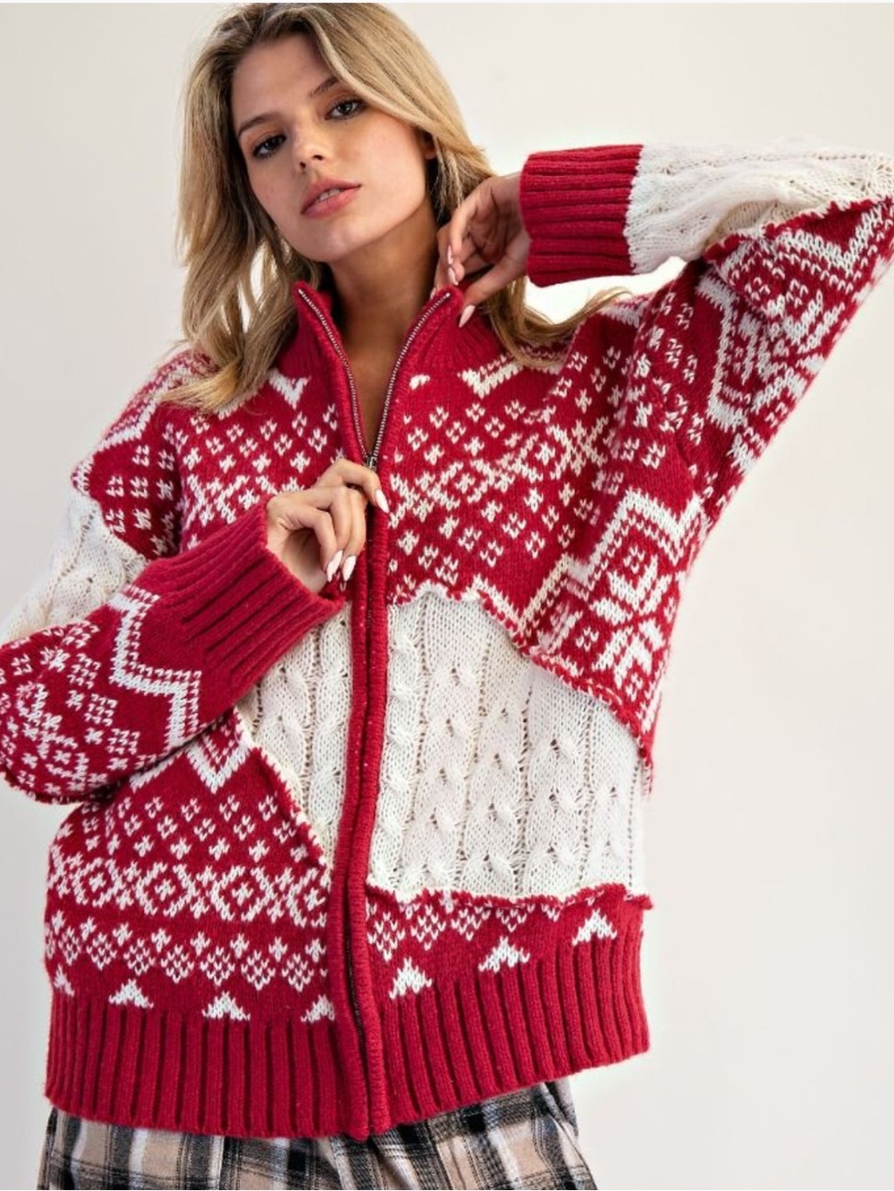 438 EASEL VINTAGE NORWEGIAN PATTERN SWEATER ZIP UP CARDIGAN